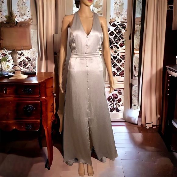 Sexy and Flowy Silver T-Back Maxi Dress Size Large - Picture 2 of 10